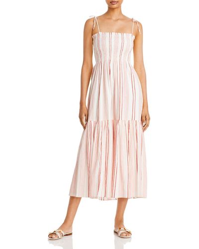 Joie Smocked Striped Midi Dress - Pink