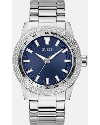 Guess Factory Silver-tone And Blue Analog Watch - Gray