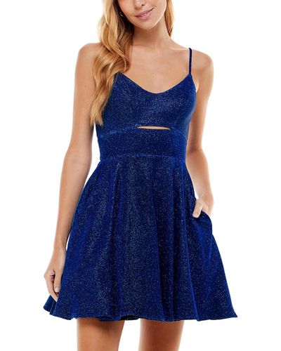City Studios Juniors Glitter Cut-out Fit & Flare Dress - Blue
