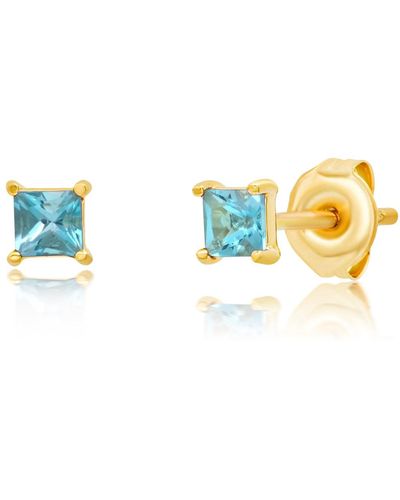 Paige Novick 14k Yellow Gold 3mm Princess Cut Gemstone Stud Earrings - Blue