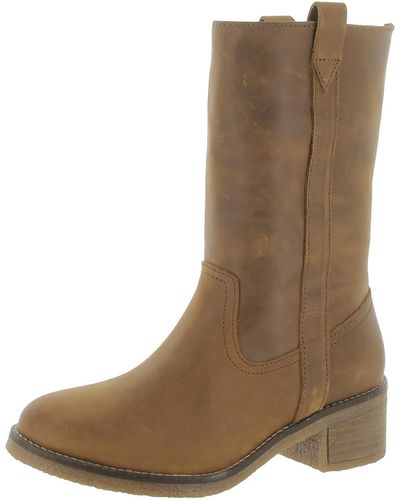 Steve Madden Leather Stacked Heel Mid-calf Boots - Brown
