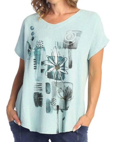 Jess & Jane Lily Double Gauze Mineral Washed Sleeve Top. - Blue