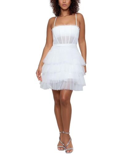 Betsy & Adam Tiered Mini Cocktail And Party Dress - White