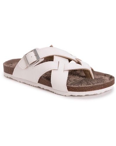 Muk Luks Shayna Terra Turf Faux Leather Floral Print Thong Sandals - White