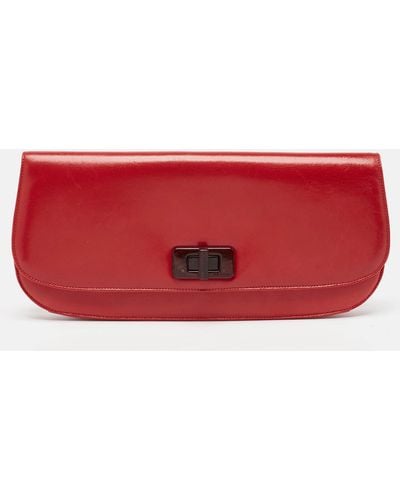 Prada Leather Turnlock Flap Clutch - Red