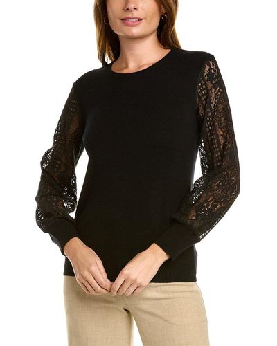 Sofiacashmere Lace Sleeve Cashmere Sweater - Black