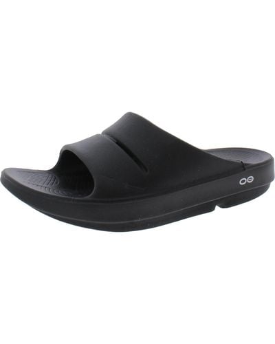 OOFOS Open Toe Flat Slide Sandals - Black