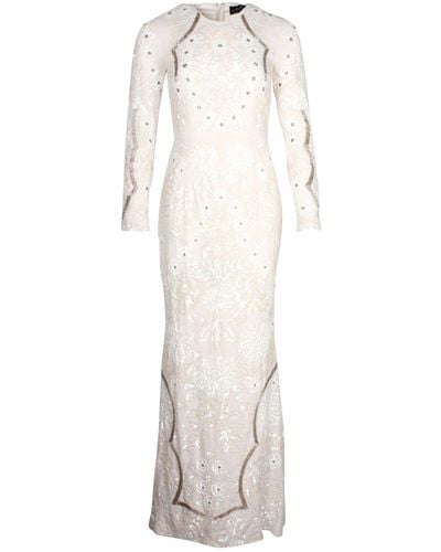 Needle & Thread Embellished Beige Maxi Dress - White