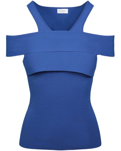 Ferragamo Off The Shoulder Two-piece Knit Top - Blue