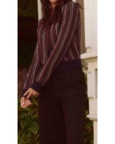 The Great The Tiny Cardigan In Navy Ticking Stripe - Brown