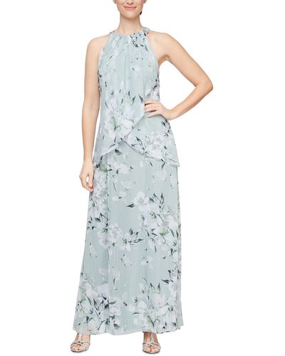 SLNY Chiffon Embellished Evening Dress - Blue