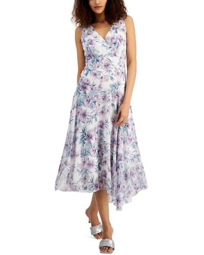 Connected Apparel Chffon Floral Maxi Dress - Blue