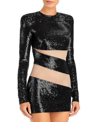 Bronx and Banco Elise Sequined Illusion Cocktail And Party Dress - Black
