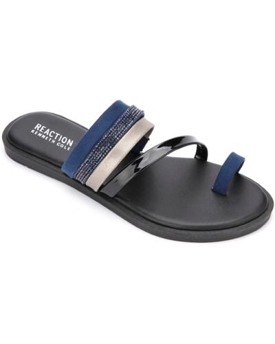 Kenneth Cole Spring Faux Leather Open Toe Flat Sandals - Blue
