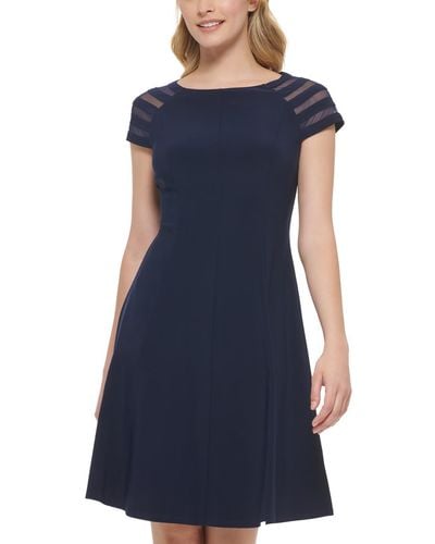 Jessica Howard Illusion Shoulder Wide Neck Fit & Flare Dress - Blue