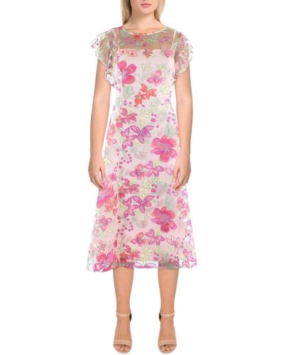 Donna Ricco Illusion Floral Cocktail And Party Dress - Pink