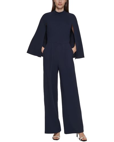 Calvin Klein Mock Neck Cape Jumpsuit - Blue