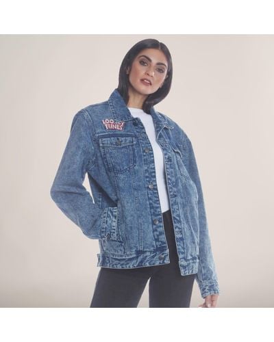 Members Only Denim Looney Tunes Bugs Placement Oversized Jacket - Blue