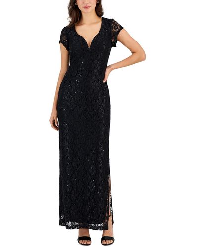 Connected Apparel Lace Sequined Evening Dress - Black
