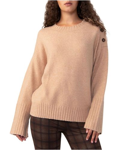 Sanctuary Ribbed Trim Buttons Pullover Sweater - Natural