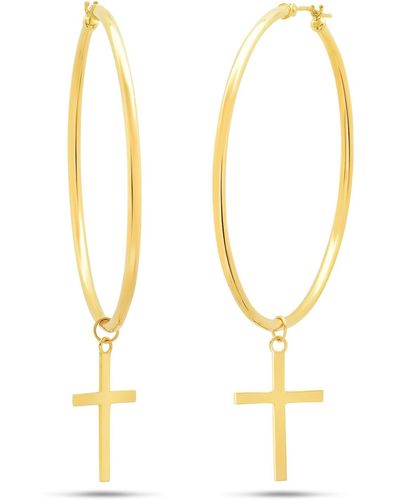 Nicole Miller 14k Yellow 50 Millimeter Hoop With Holy Cross Charm Earrings - Metallic
