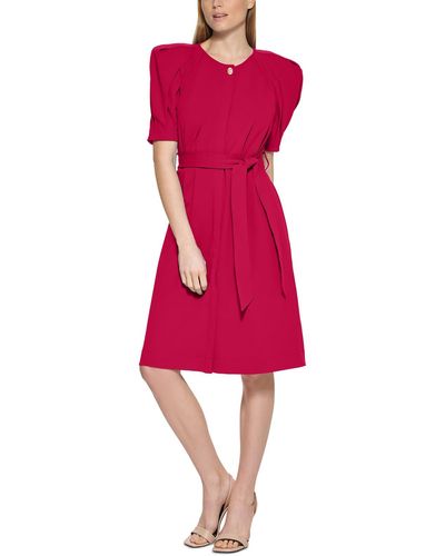 Calvin Klein Knit Puff Sleeves Fit & Flare Dress - Red