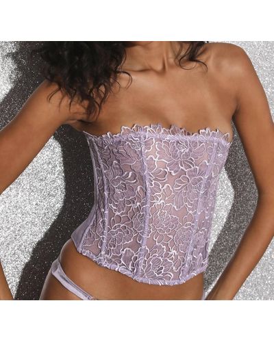 Fleur du Mal Whitney Embroidery Corset Top In Thisle - Purple