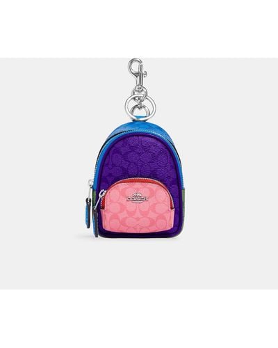 COACH Mini Court Backpack Bag Charm In Colorblock Signature Canvas - Purple