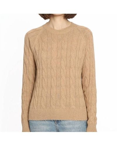 Minnie Rose Cotton Cable Crew Sweater - Natural
