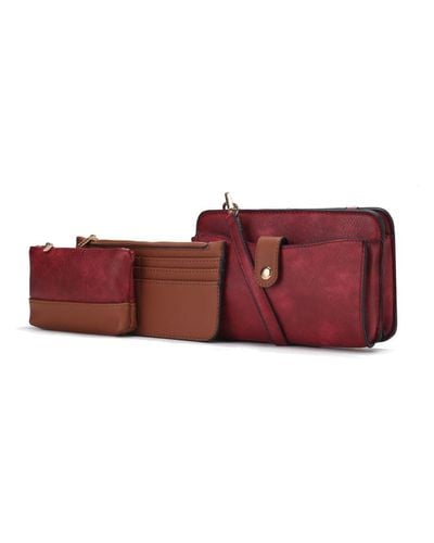 MKF Collection by Mia K Muriel Vegan Leather Crossbody Bag With Card Holder And Small Pouch 3 Pieces - Red