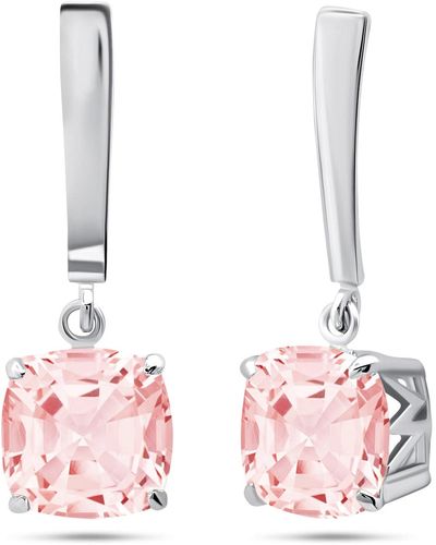 Nicole Miller Sterling Silver 8mm Cushion Cut Gemstone Dangle Drop Earrings - Pink