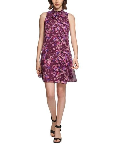 Calvin Klein Floral Mini Shift Dress - Purple