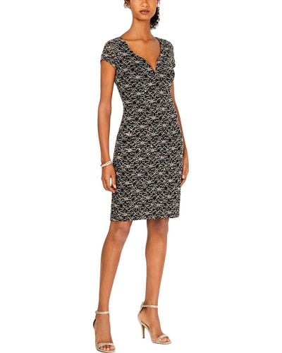 Connected Apparel Lace Sequined Cocktail Dress - Black