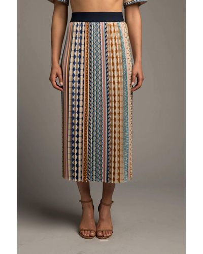 Le Superbe Morocan Tiles Pleated Midi Skirt In Multicolored Printed - Brown