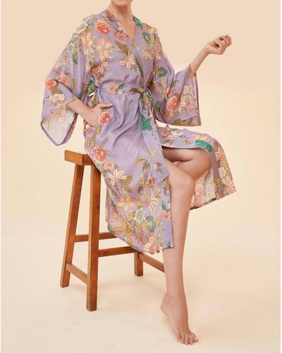 Powder Prancing Tiger Kimono Gown - Natural