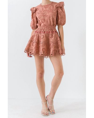 English Factory Elizabeth Laced A Line Skirt In Terracotta - Red