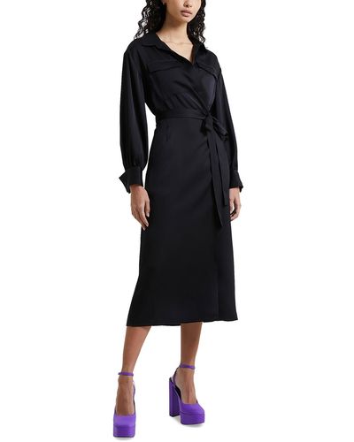 French Connection Harlow Satin Wrap Dress - Black