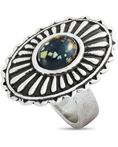 King Baby Studio Large Starburst Concho Silver And Spotted Turquoise Ring - Metallic