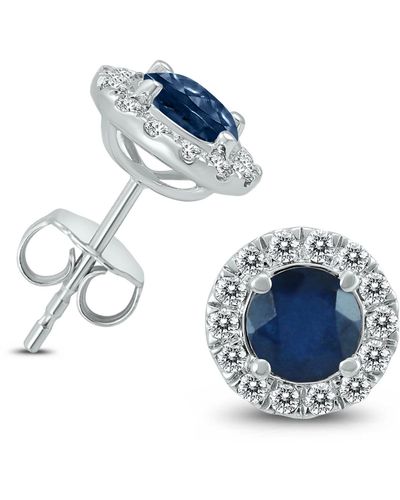 Monary Genuine 1 3/4 Carat Tw Natural Sapphire And Real Diamond Halo Earrings - Blue