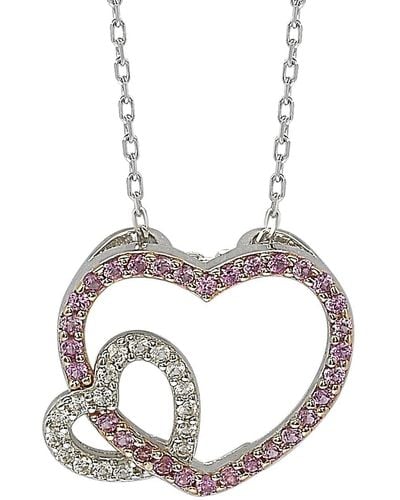 Suzy Levian Sterling Silver & White Sapphire And Diamond Accent Double Heart Pendant - Metallic
