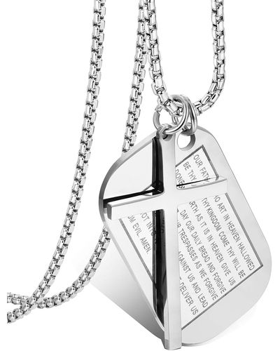 Stephen Oliver Engraved Tag Cross Necklace - White