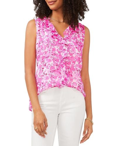 Vince Camuto Floral Print Cascade Ruffle Blouse - Red
