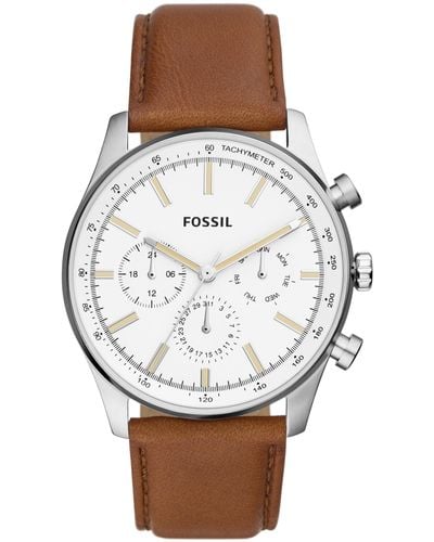 Fossil Sullivan Multifunction Medium Brown Leather Watch - White