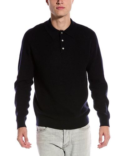 Slate & Stone Textured Weave Wool-blend Polo Sweater - Black