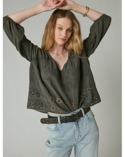 Lucky Brand, Tops, Lucky Brand Mixed Media Peasant Top M