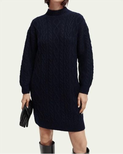 Scotch & Soda Cable Knit Sweater Mini Dress - Blue
