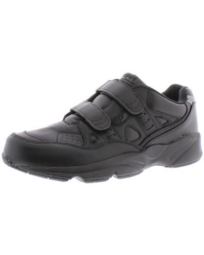 Propet Stability Walker Strap Leather Straps Walking Shoes - Black