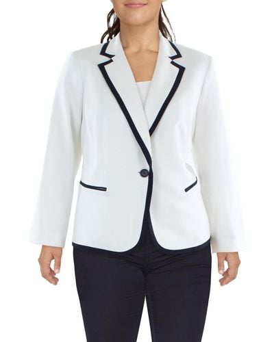 Le Suit Plus Contrast Trim Notch Collar One-button Blazer - White