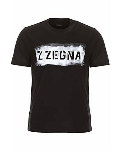 Zegna Men Graffiti Logo Regular Fit Short Sleeve Crew Neck T-shirt - Black