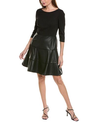 FOCUS BY SHANI Mixed Media A-line Dress - Black